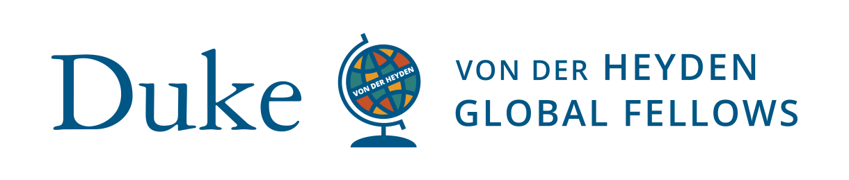 blue globe with white text next to blue text that states von der Heyden Global Fellows